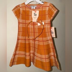 Sincerly Jules Orange Plaid Knit Fit-and-Flare Dress with Headband